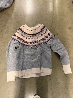 Halogen x Atlantic-Pacific Fair Isle Sweater in Grey, Cream, Pink and Burgundy